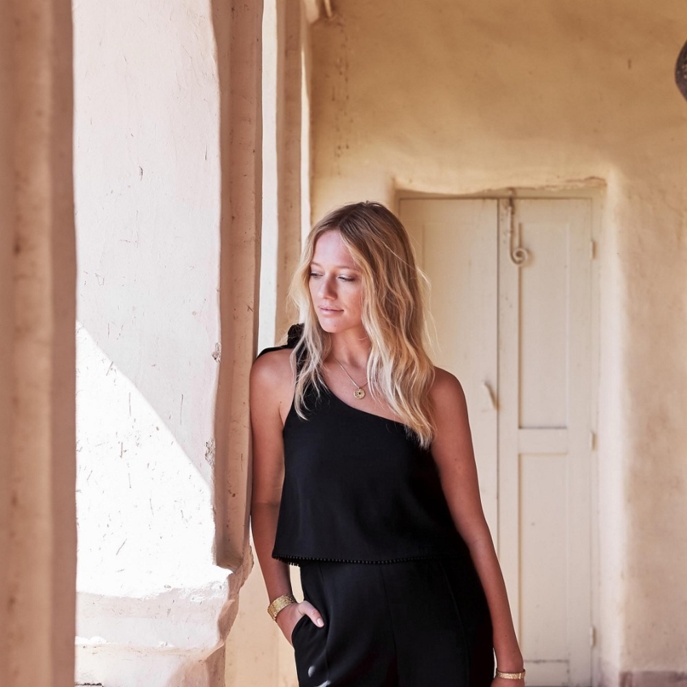 Sezane Black Sleeveless Jumpsuit with Flowing Fit